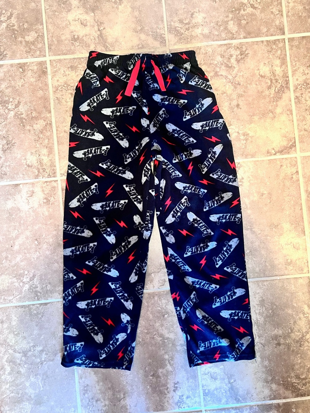 Boys Navy Skateboard Print Lounge Pants with Red Accents